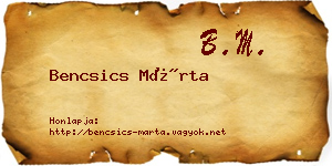 Bencsics Márta névjegykártya